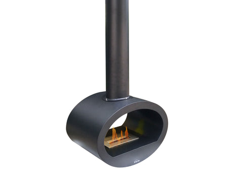 Chimenea de etanol de techo con diseño alargado en acero negro