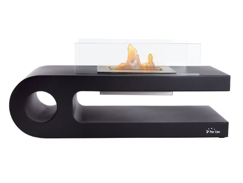 Chimenea de etanol diseño de mesa en acero negro y cristal templado