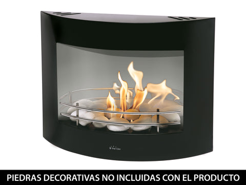 Biochimenea mural con frontal en acero inoxidable esmaltado negro
