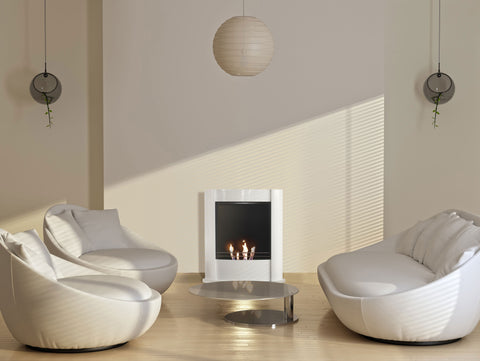 Chimenea de etanol de suelo, 2500W, diseño rectangular en acero blanco_5
