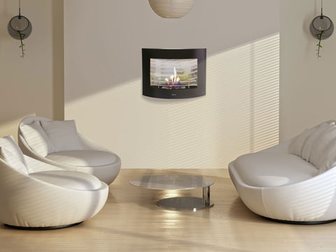 Biochimenea mural con frontal en acero inoxidable esmaltado negro