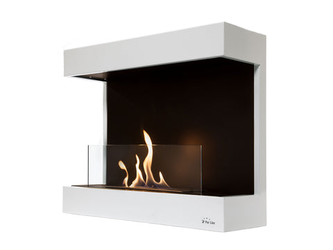 Chimenea de etanol mural en acero blanco y cristal templado