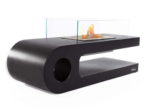 Chimenea de etanol diseño de mesa en acero negro y cristal templado
