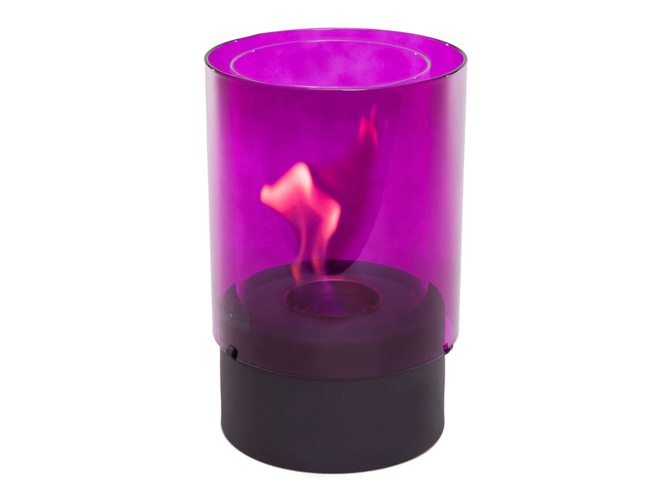Biochimenea de sobremesa de 750W en forma de cilindro de vidrio templado color violeta