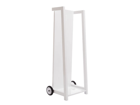 Carro porta leña con ruedas, diseño alargado con asas, acero esmaltado blanco_5