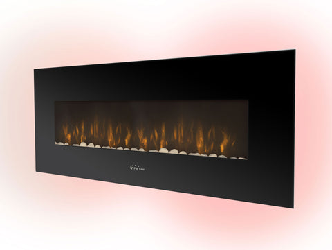 Chimenea Eléctrica mural 2000W diseño panorámico en cristal templado negro con mando a distancia