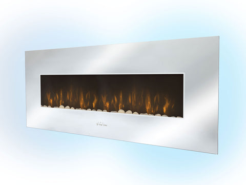 Chimenea Eléctrica mural 2000W diseño panorámico en cristal templado efecto espejo con mando a distancia