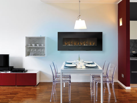 Chimenea Eléctrica mural 2000W diseño panorámico en cristal templado negro con mando a distancia