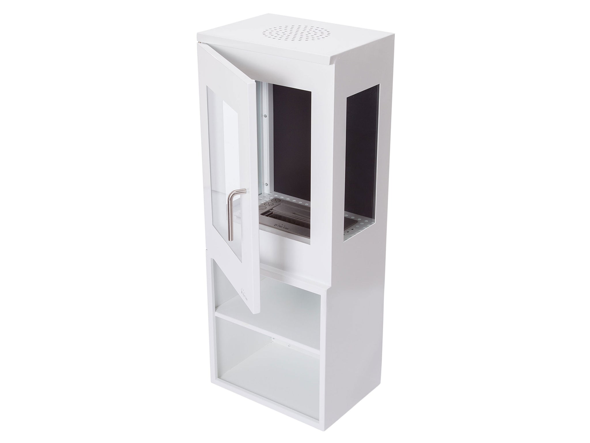 estufa-de-etanol-diseño-de-torre-en-acero-negro-con-puerta-de-cristal-templado  – Firstline España