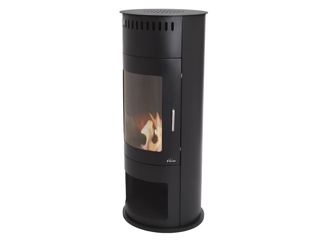 Estufa de etanol en acero negro con puerta de cristal templado