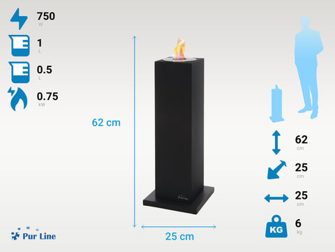 Chimenea de etanol diseño de torre en acero lacado negro