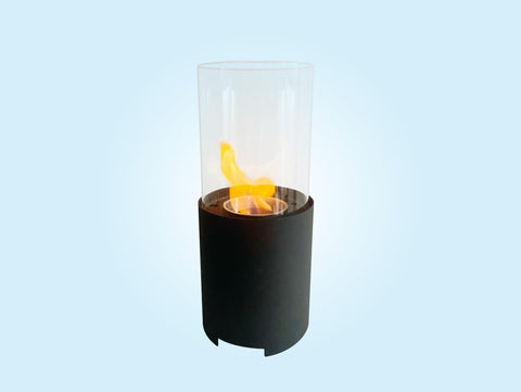 Chimenea de etanol sobremesa cilíndrica con base en acero negro