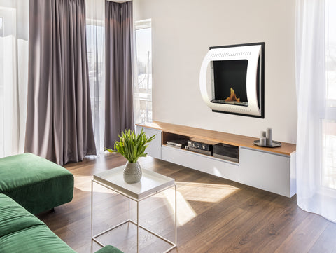 Chimenea de etanol mural de 2000W, diseño moderno en acero blanco