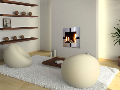 Biochimenea pared con frontal en acero inoxidable
