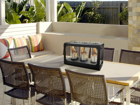 Biochimenea sobremesa 1500W en negro con tres quemadores
