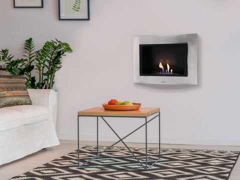 Chimenea de etanol mural con frontal en acero inoxidable