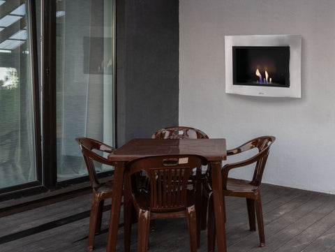 Chimenea de etanol mural con frontal en acero inoxidable
