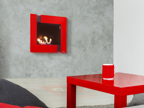 Chimenea de etanol diseño mural en color rojo