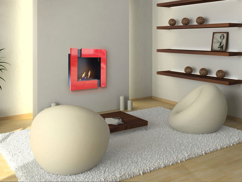 Chimenea de etanol diseño mural en color rojo