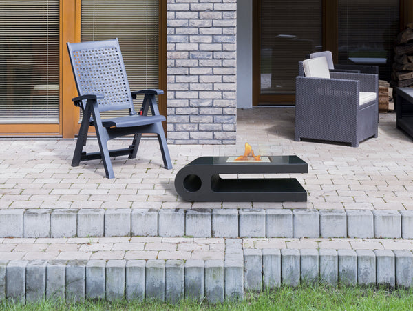 Chimenea de etanol diseño de mesa en acero negro y cristal templado