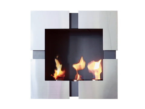 Biochimenea pared con frontal en acero inoxidable