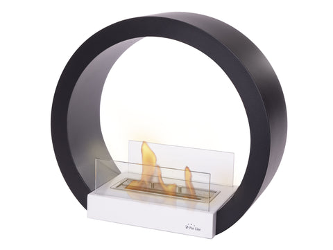 Biochimenea de suelo, 2000W, diseño semicircular en acero color negro con cristal templado