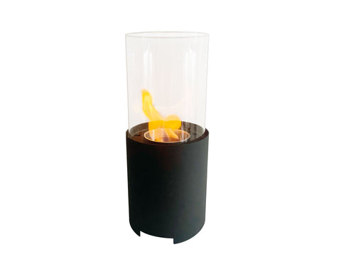 Chimenea de etanol sobremesa cilíndrica con base en acero negro
