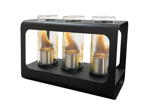 Biochimenea sobremesa 1500W en negro con tres quemadores