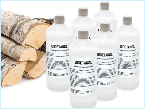 Combustible Etanol de origen natural aroma leña. Caja 6 Botellas de 1L