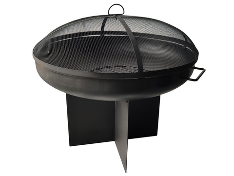 Brasero de exterior circular en acero negro con tapa protectora