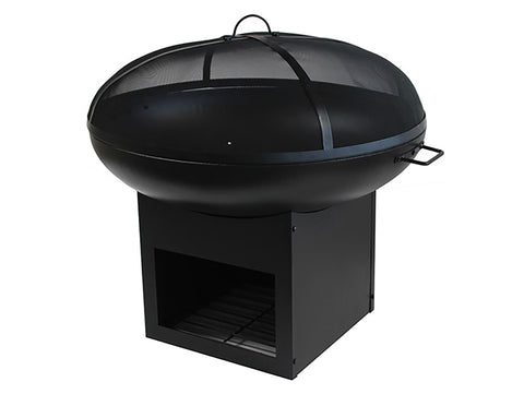 Brasero de exterior en acero con tapa y almacenamiento