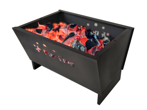 Brasero exterior en acero negro 2 en 1 con nevera
