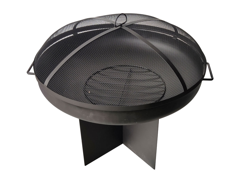 Brasero de exterior circular en acero negro con tapa protectora