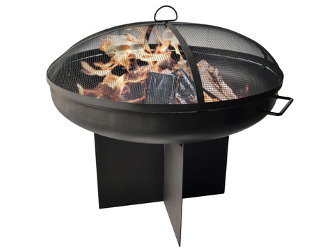 Brasero de exterior circular en acero negro con tapa protectora