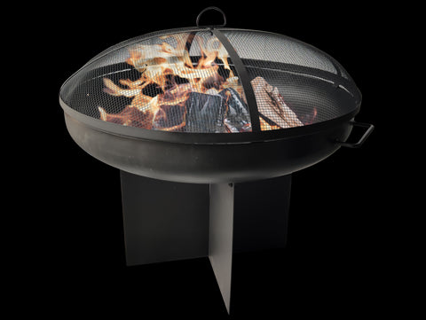 Brasero de exterior circular en acero negro con tapa protectora