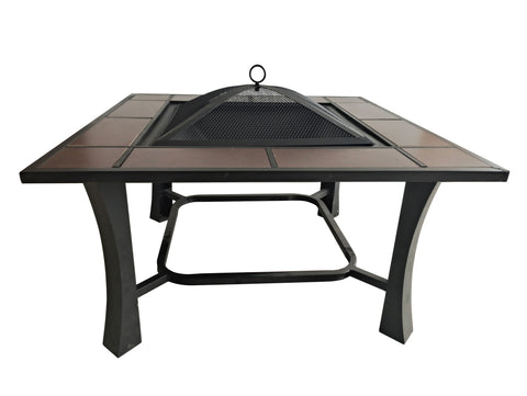 Brasero exterior rectangular en cerámica y mármol con parrilla