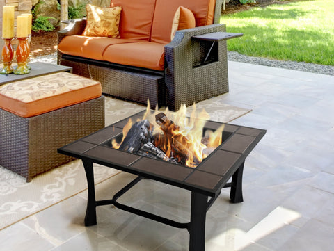 Brasero exterior rectangular en cerámica y mármol con parrilla