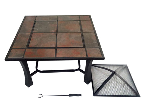 Brasero exterior rectangular en cerámica y mármol con parrilla