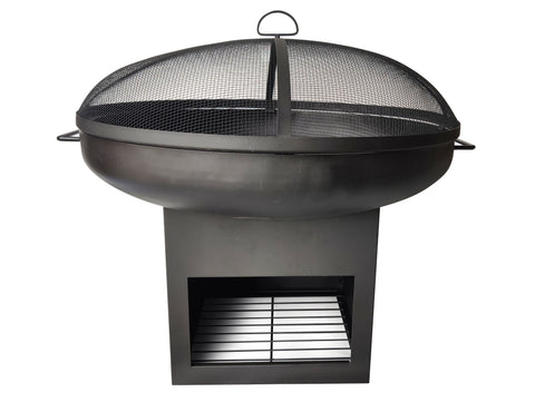 Brasero de exterior en acero con tapa y almacenamiento