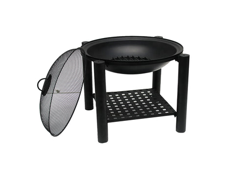 Brasero de exterior en acero negro con tapa protectora