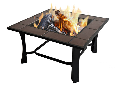 Brasero exterior rectangular en cerámica y mármol con parrilla