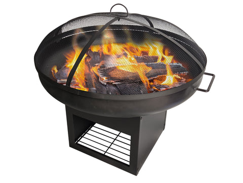 Brasero de exterior en acero con tapa y almacenamiento