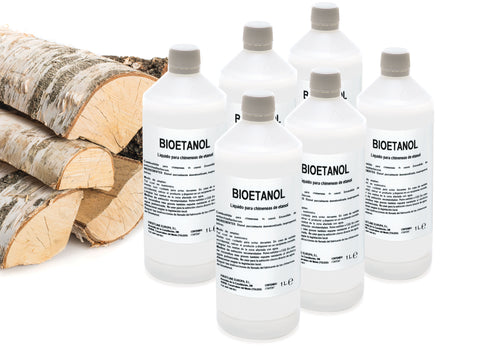 Combustible Etanol de origen natural aroma leña. Caja 6 Botellas de 1L
