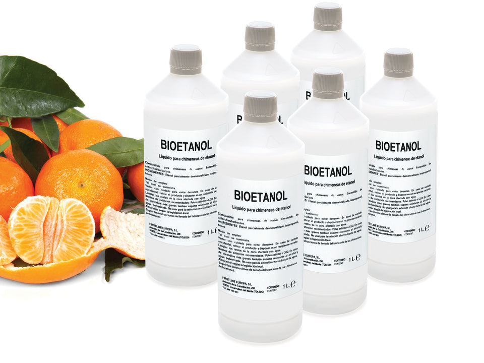 Bioetanol, combustible de origen natural, aroma Manzana, caja 6 Botellas de 1L