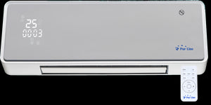 Calefactor cerámico mural 2000 W, con frontal de cristal blanco, mando a distancia y temporizador