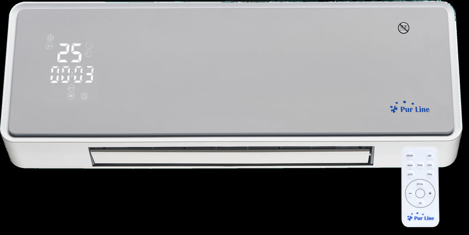 Calefactor cerámico mural 2000 W, con frontal de cristal blanco, mando a distancia y temporizador