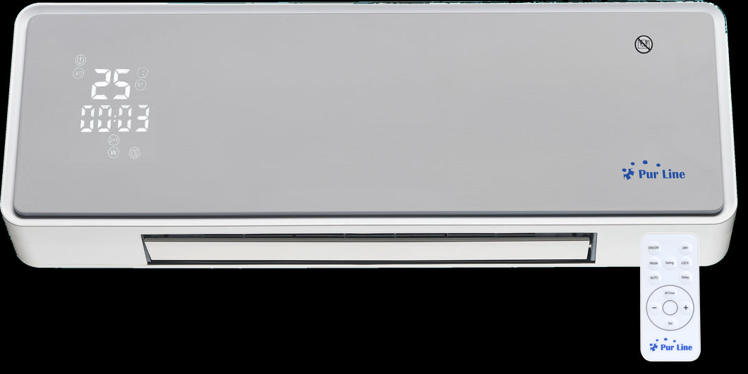 Calefactor Cerámico mural 2000 W frontal de cristal plateado mando a distancia y temporizador