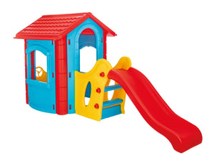 Caseta infantil de plástico con tobogán HAPPY HOUSE WITH SLIDE