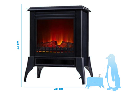 Chimenea Eléctrica de suelo, 2000W, estilo retro con patas, en acero negro