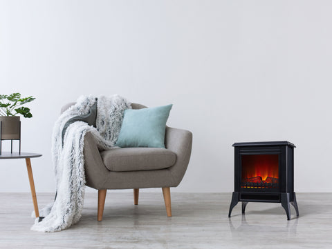 Chimenea Eléctrica de suelo, 2000W, estilo retro con patas, en acero negro